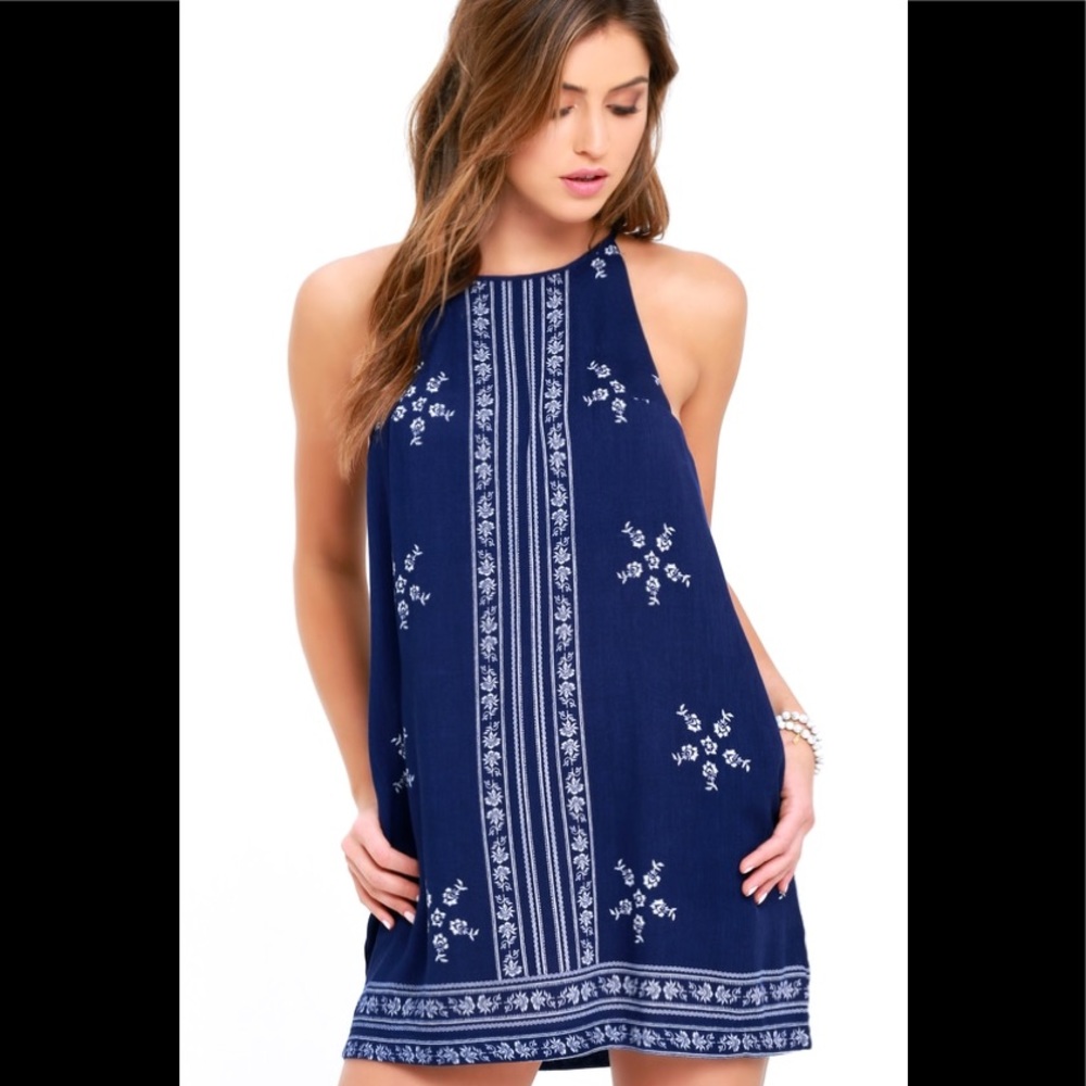 Lulus sea navy blue print halter dress